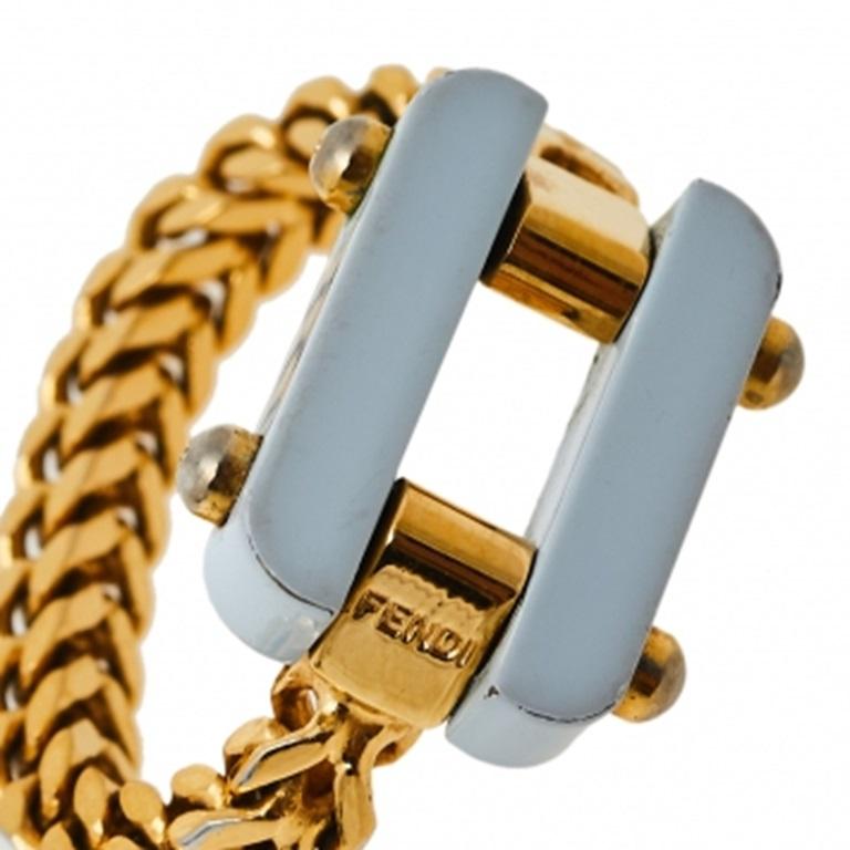 Women's Fendi Pale Blue Resin Charm Chain Link Ring L For Sale