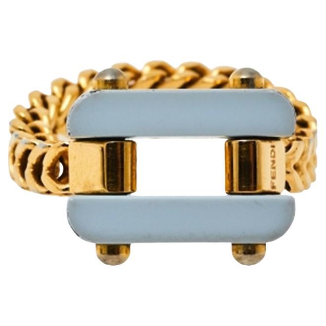 Fendi Pale Blue Resin Charm Chain Link Ring L For Sale
