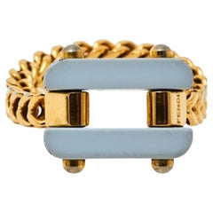 Fendi Pale Blue Resin Charm Chain Link Ring L