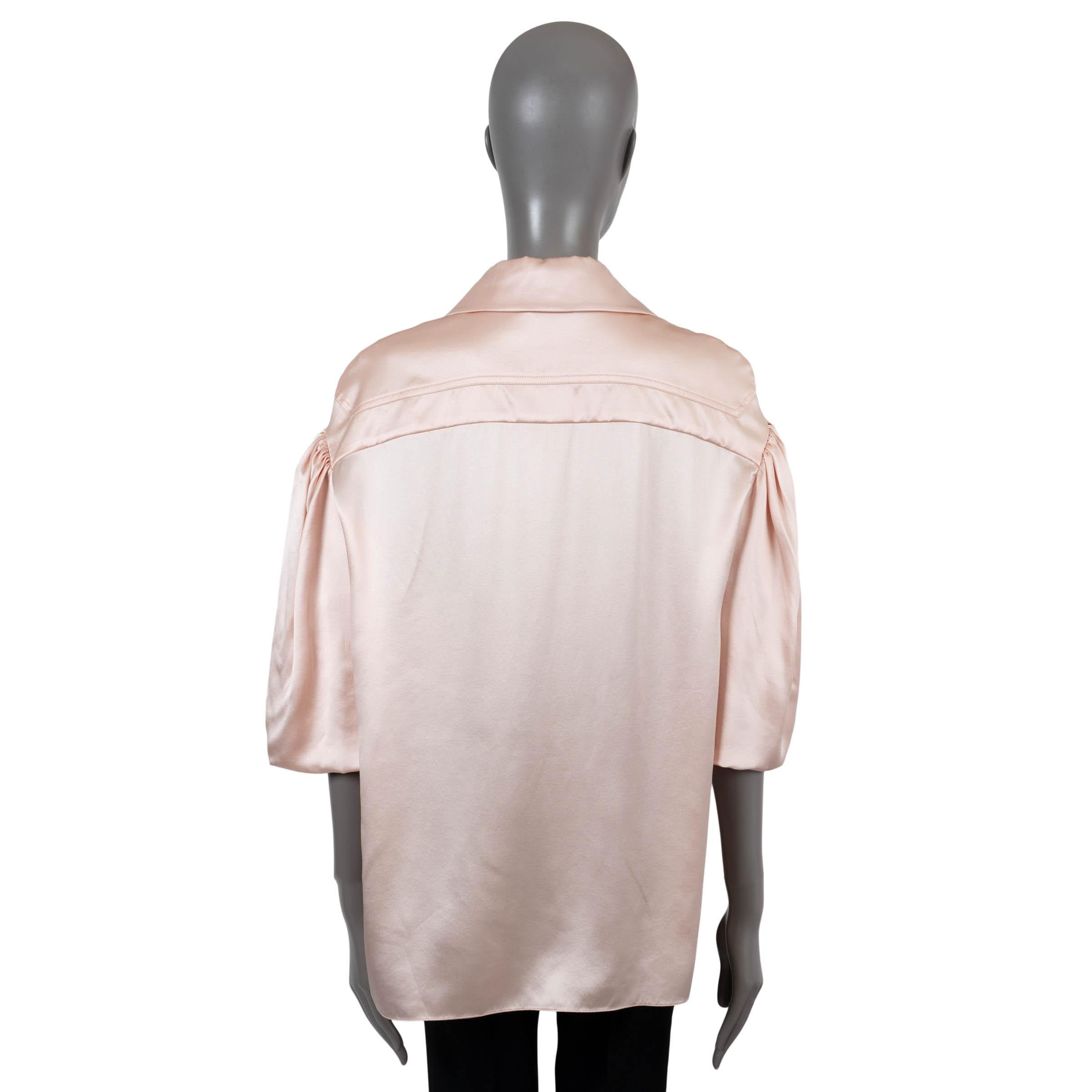 Beige FENDI pale pink silk 2020 SATIN PUFF SLEEVE OVERSIZED Blouse Shirt 38 XS