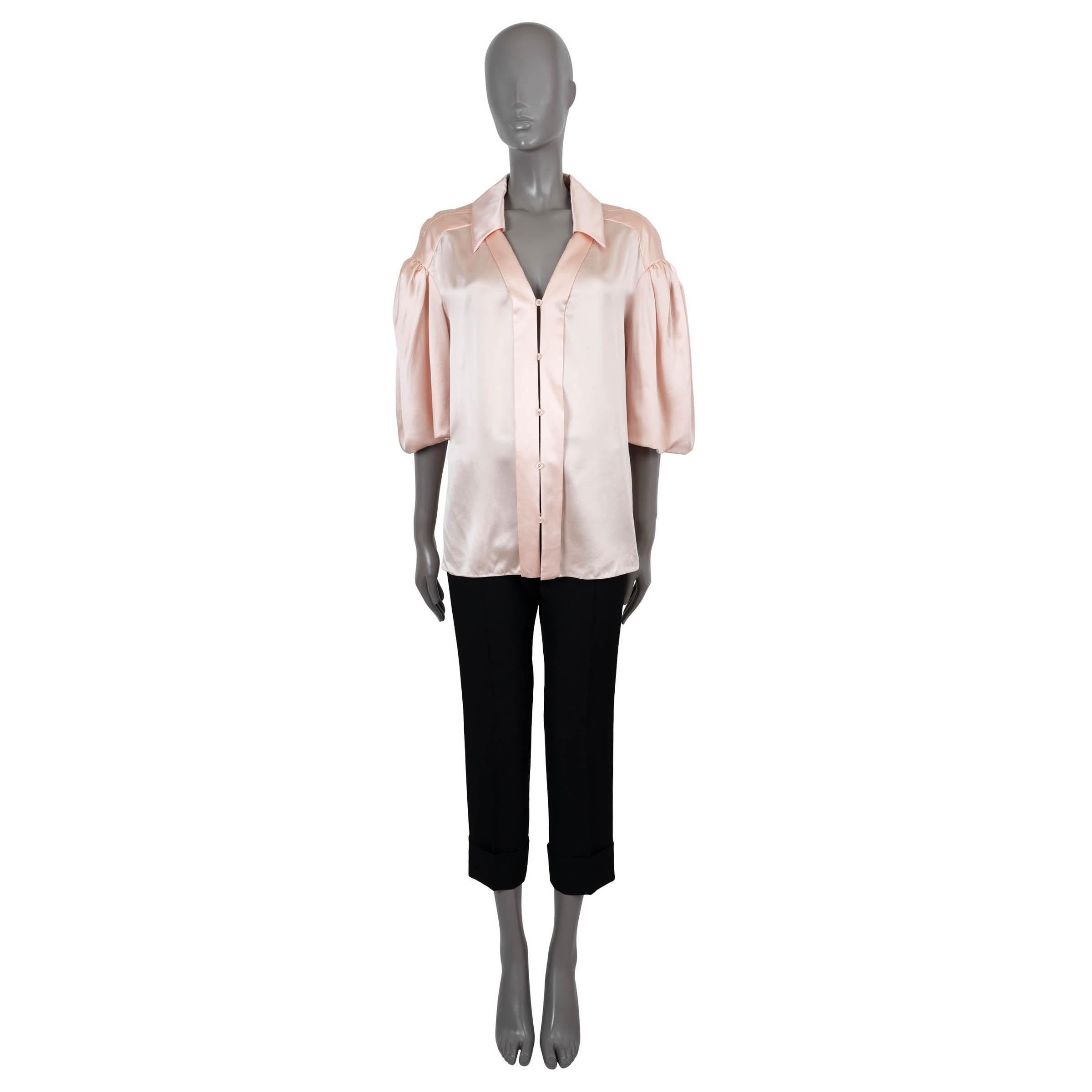 FENDI pale pink silk 2020 SATIN PUFF SLEEVE OVERSIZED Blouse Shirt 38 XS In Excellent Condition In Zürich, CH
