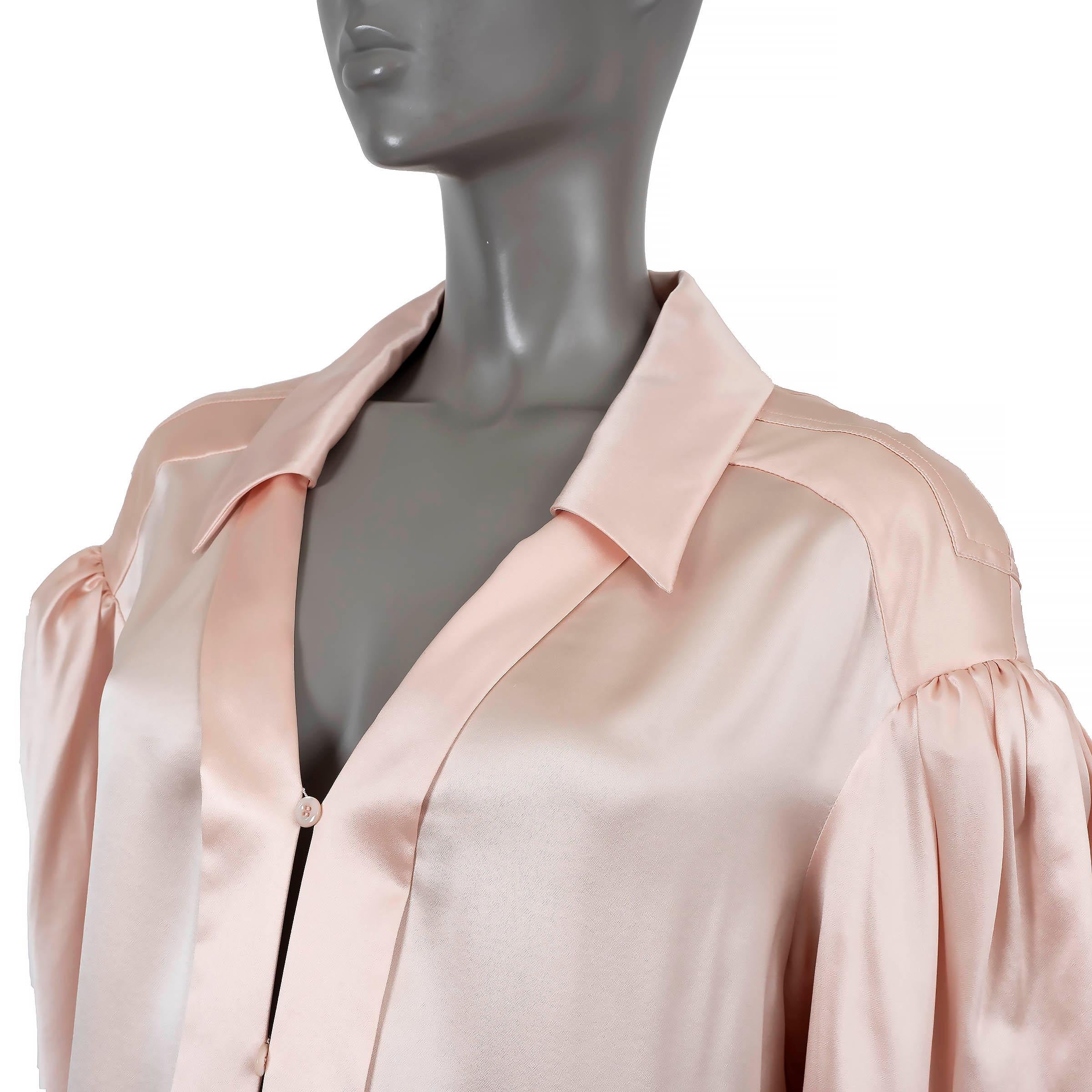 Women's FENDI pale pink silk 2020 SATIN PUFF SLEEVE OVERSIZED Blouse Shirt 38 XS