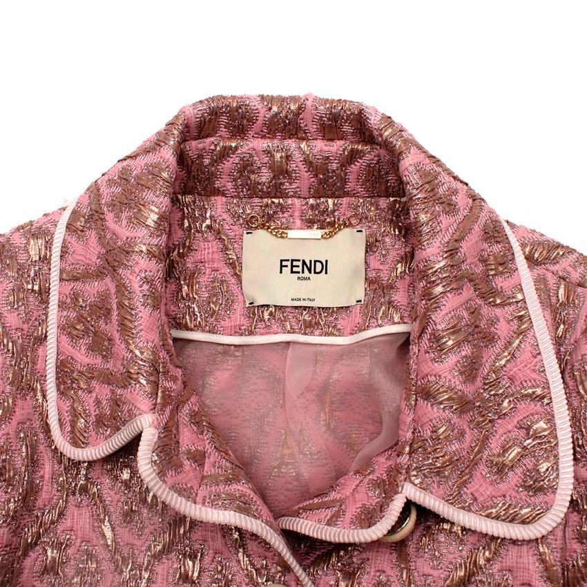 Beige Fendi Pandora Pink & Gold Metallic Matelasse Brocade Jacket For Sale