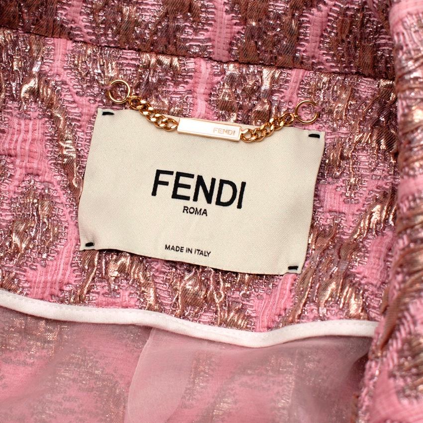 Fendi Pandora Pink & Gold Metallic Matelasse Brocade Jacket In Excellent Condition For Sale In London, GB