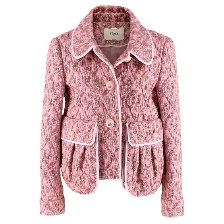 Fendi Pandora Pink & Gold Metallic Matelasse Brocade Jacket For Sale