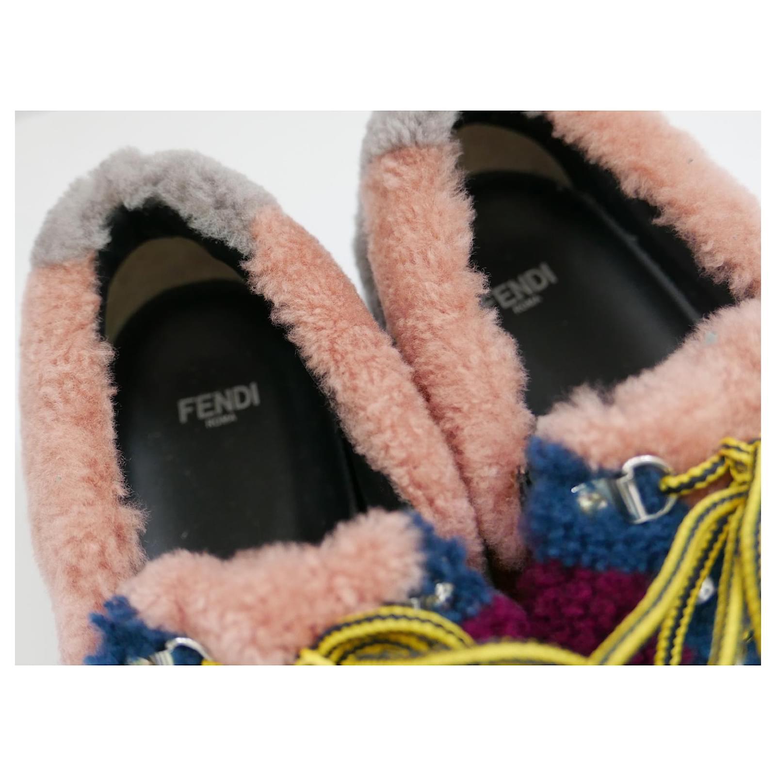 Women's Fendi Patchwork Shearling Trainers Sneakers For Sale