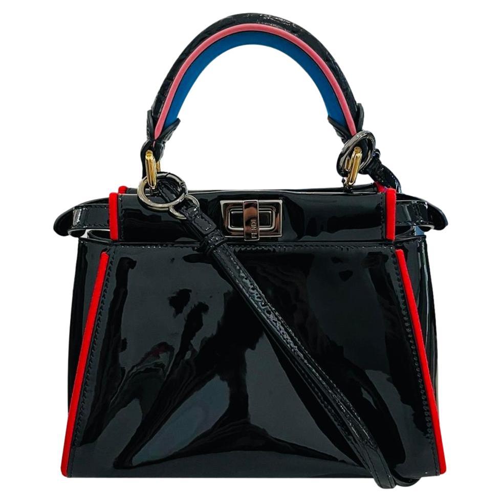 Fendi Patent Leather Peekaboo Bag With 'FF' Defender Cover Bag For Sale
