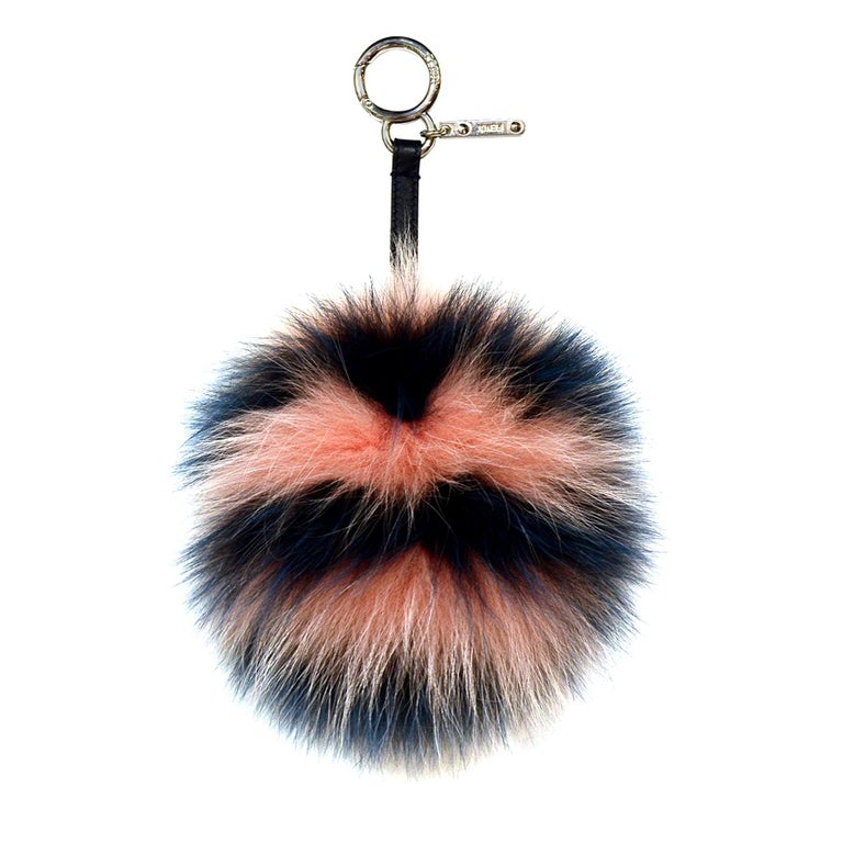 Fendi Peach Blue Stripe Fox Fur Pom Pom Bag Charm rt. $650 For Sale at ...