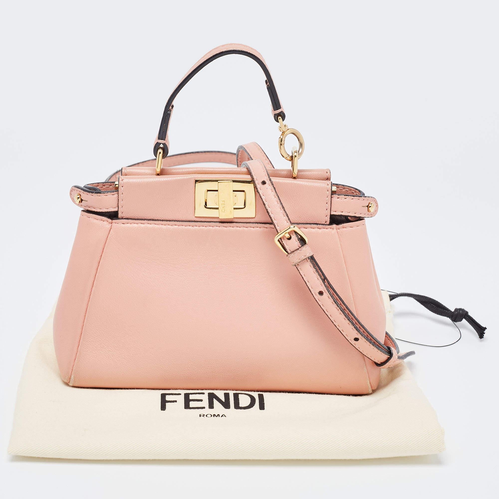 Women's Fendi Peach Leather Micro Peekaboo Crossbody Bag