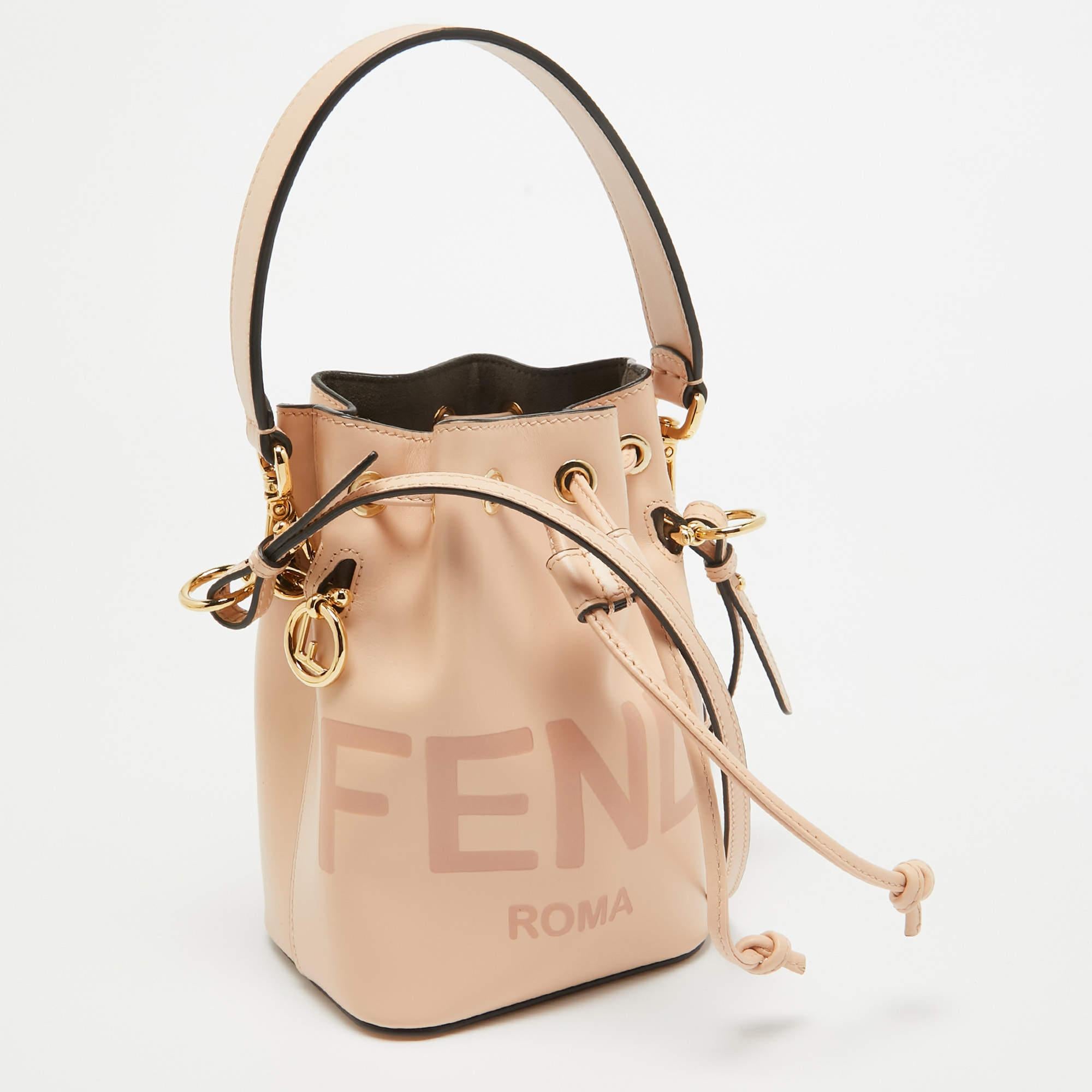 Women's Fendi Peach Leather Mini Mon Tresor Drawstring Bucket Bag For Sale