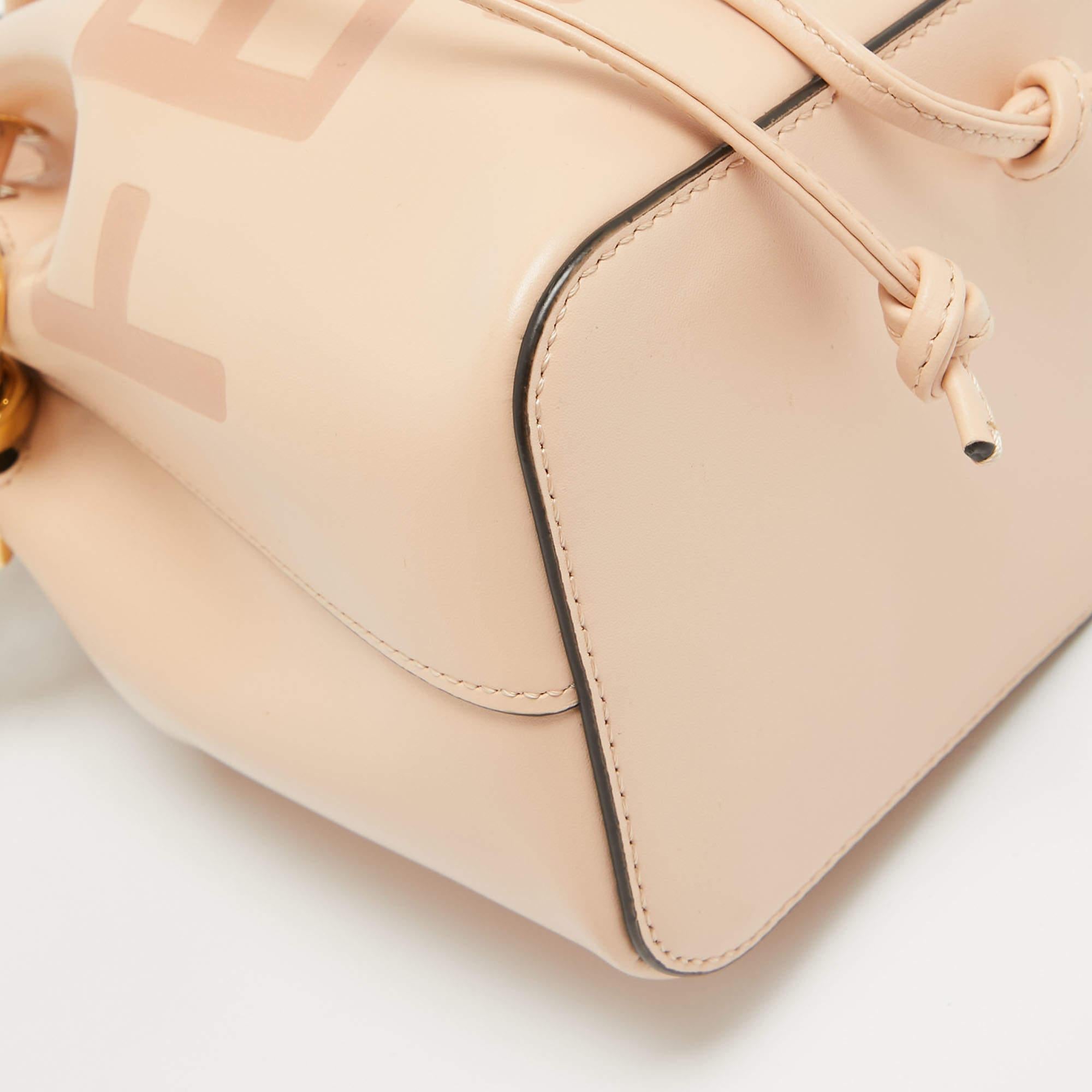 Fendi Peach Leather Mini Mon Tresor Drawstring Bucket Bag For Sale 2