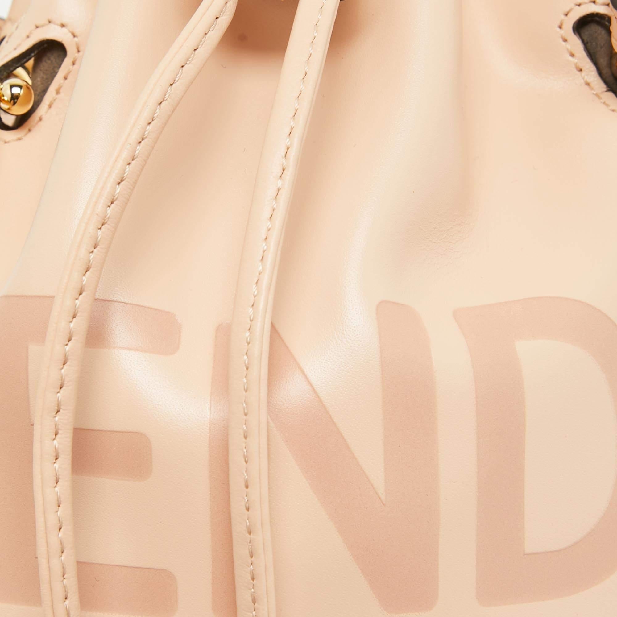 Fendi Peach Leather Mini Mon Tresor Drawstring Bucket Bag For Sale 4