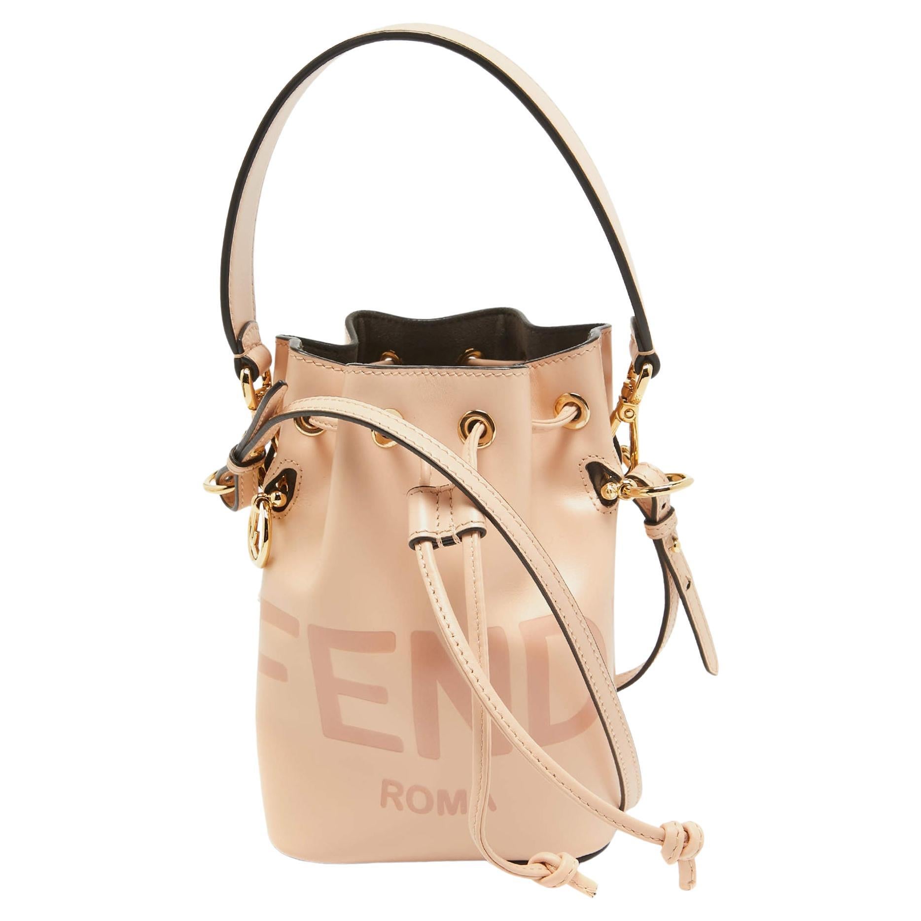 Fendi Peach Leather Mini Mon Tresor Drawstring Bucket Bag For Sale