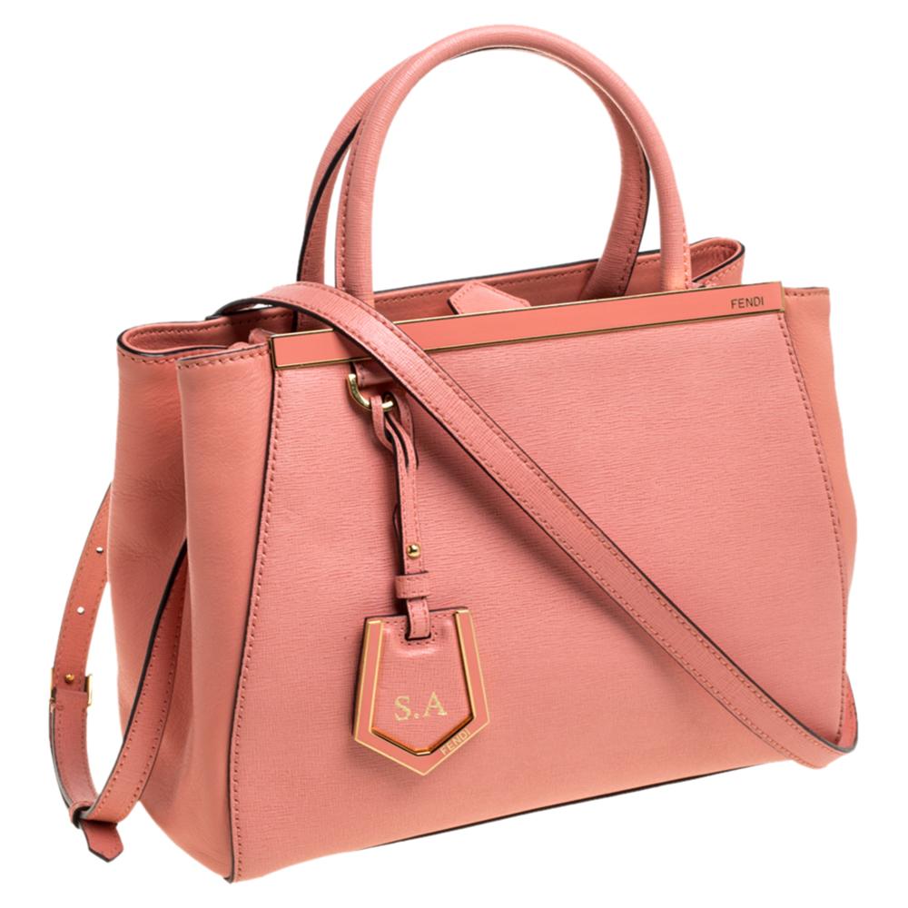 Fendi Peach Leather Small 2Jours Tote In Good Condition In Dubai, Al Qouz 2