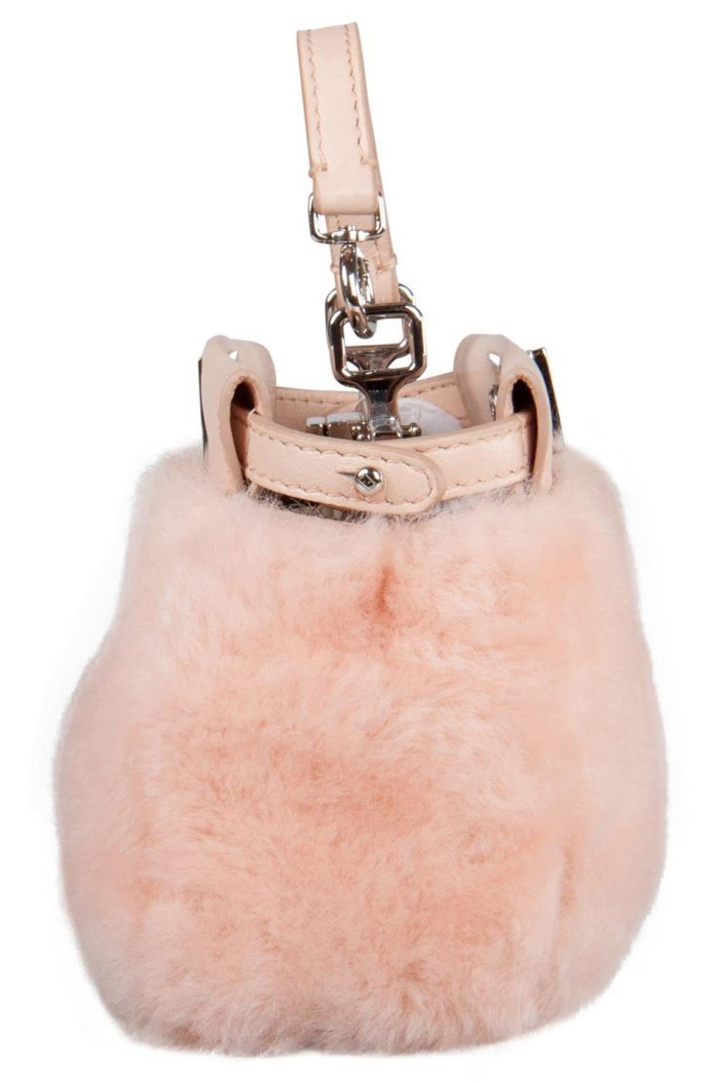White Fendi Peach Sherling Micro Peekaboo Crossbody Bag