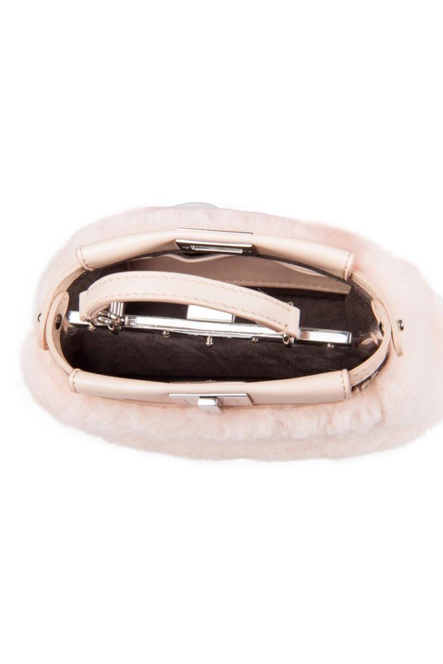 Fendi Peach Sherling Micro Peekaboo Crossbody Bag In New Condition In Dubai, Al Qouz 2