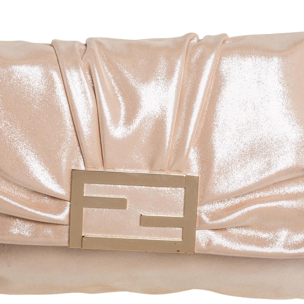 Women's Fendi Peach Shimmer Leather Mia Flap Shoulder Bag