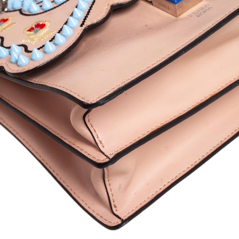 Fendi Peach Spike Embroidered Leather Small Kan I Shoulder Bag In Fair Condition In Dubai, Al Qouz 2