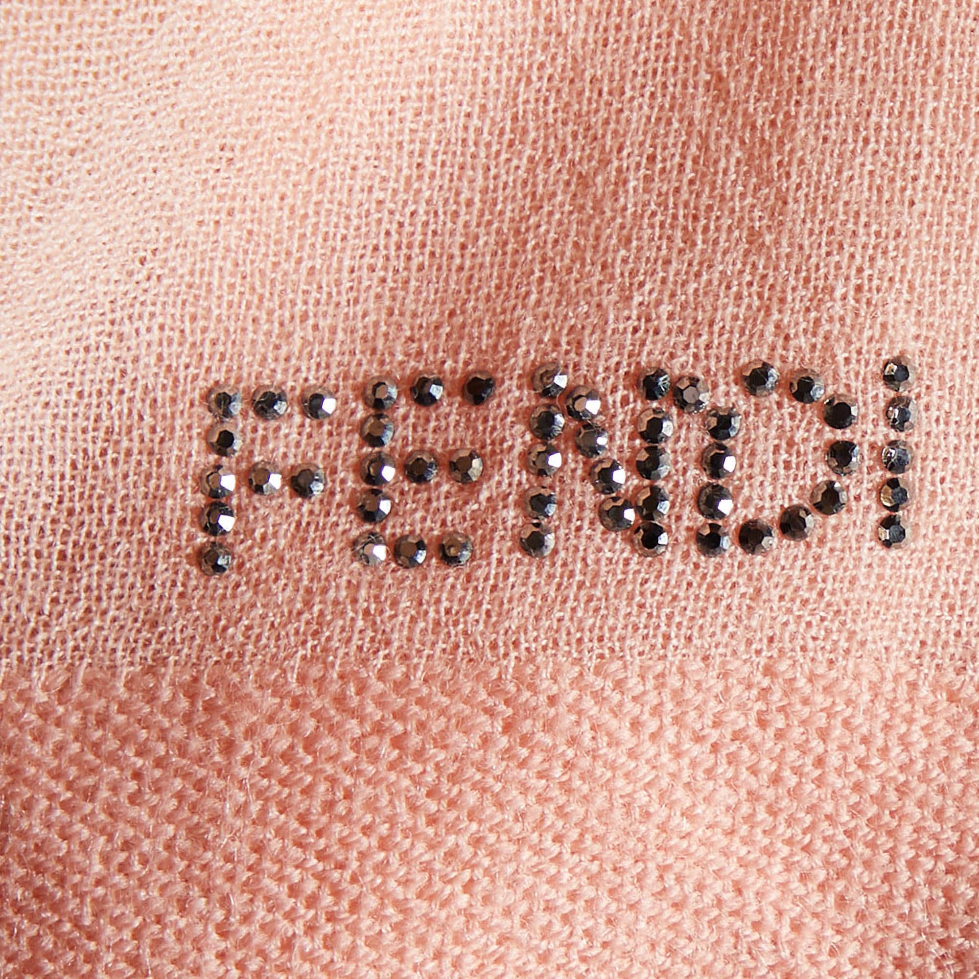 Fendi Peach Wool & Silk Stole In Good Condition In Dubai, Al Qouz 2