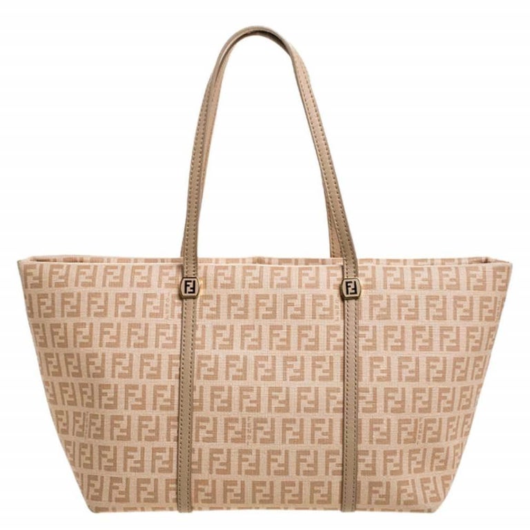 Fendi Peach Zucchino Coated Canvas Small Licious Tote For Sale at 1stDibs