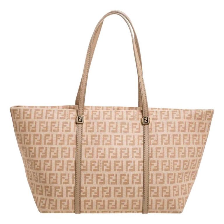 Fendi Peach Zucchino Coated Canvas Small Licious Tote For Sale at 1stDibs