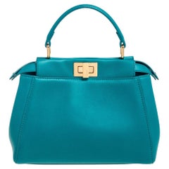 Fendi Peacock Green Leather Mini Peekaboo Top Handle Bag