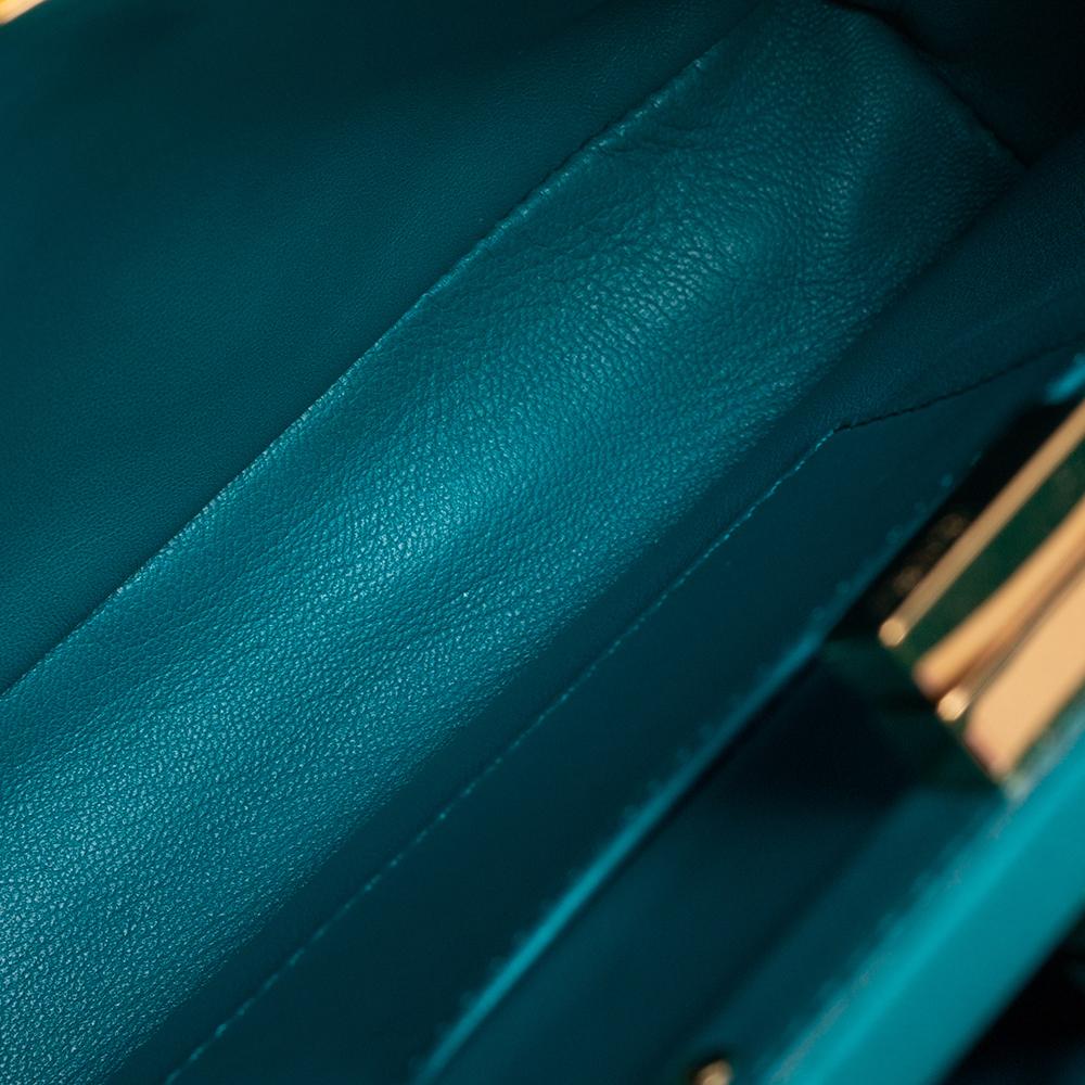 Fendi Peacock Green Leather Mini Peekaboo Top Handle Bag In Excellent Condition In Dubai, Al Qouz 2
