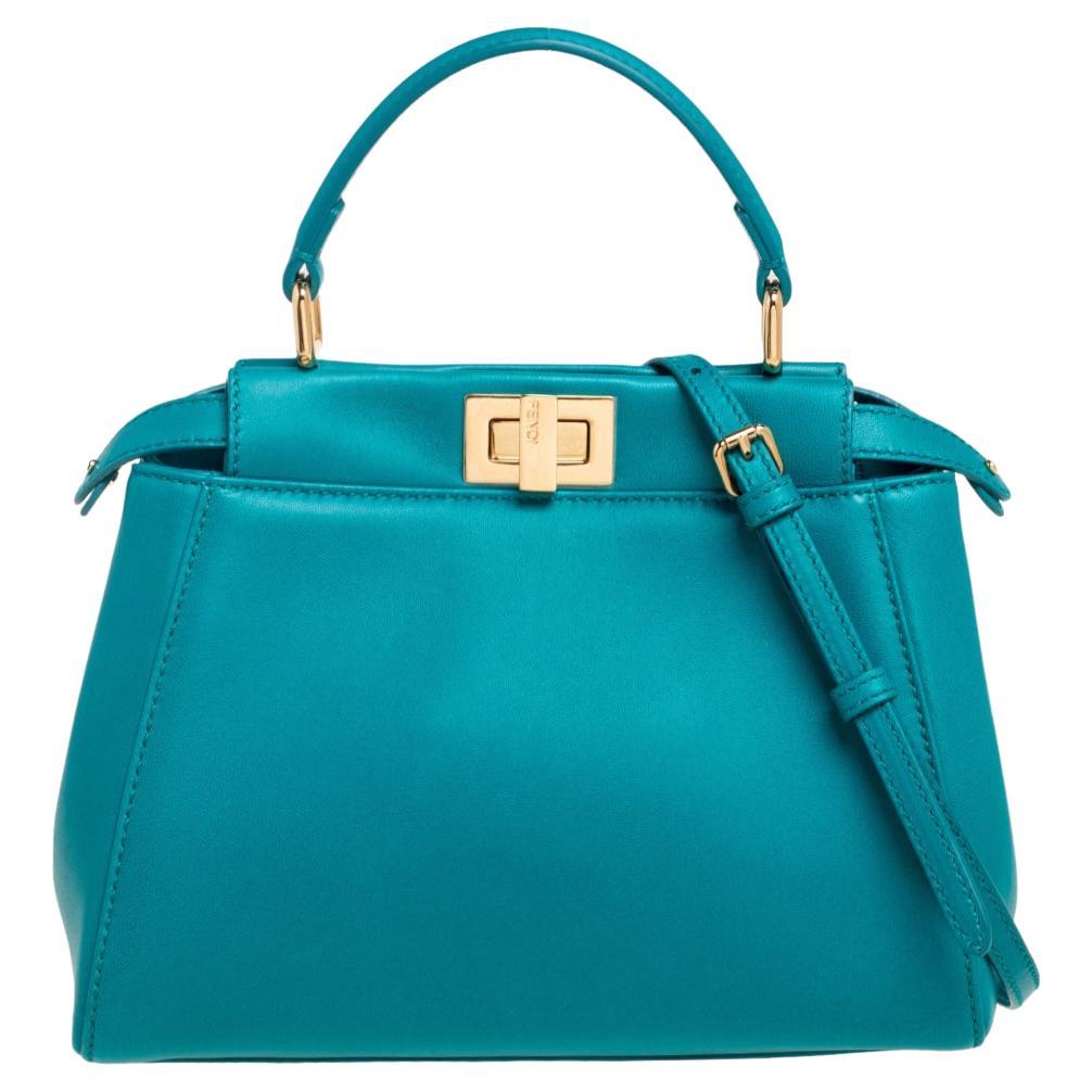 Fendi Peacock Green Leather Mini Peekaboo Top Handle Bag