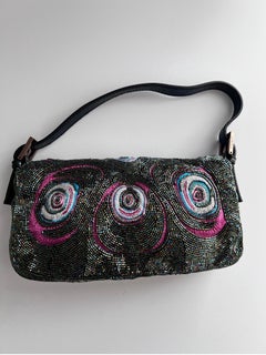 FENDI Peacock Leather Pattern Beaded Baguette