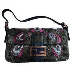 FENDI Peacock Leather Pattern Beaded Baguette