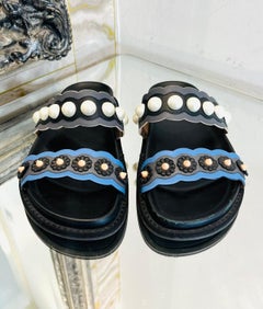 Fendi Pearl Embellished Leather Slides