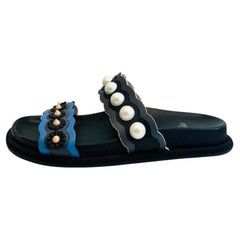 Fendi Pearl Embellished Leather Slides