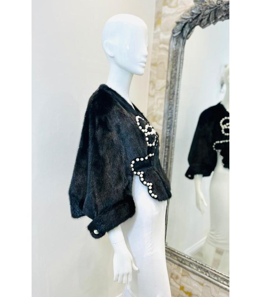 Black Fendi Pearl Embellished Mink Fur Jacket For Sale
