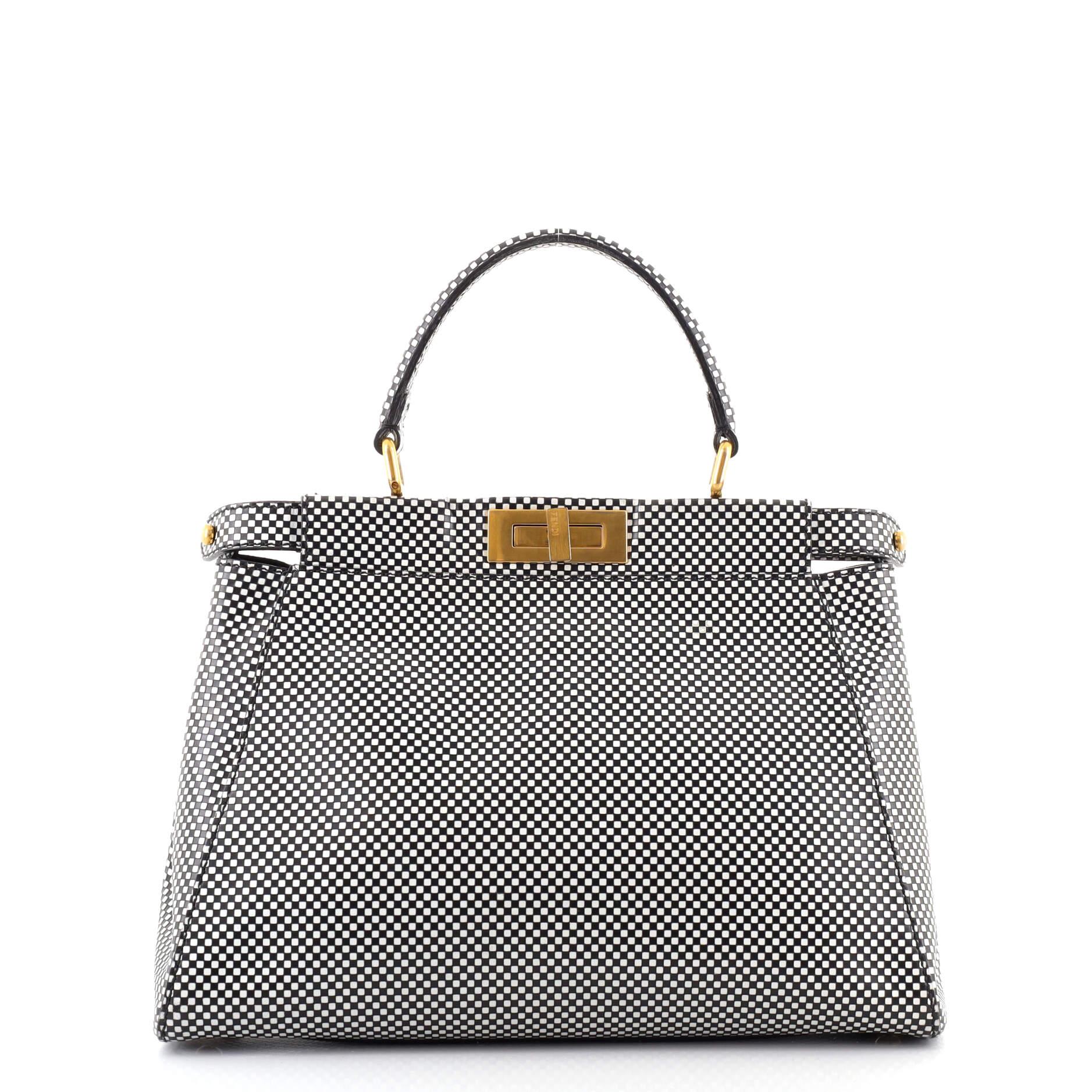Fendi Peekaboo Tasche Karierter Print Leder im Zustand „Gut“ in NY, NY