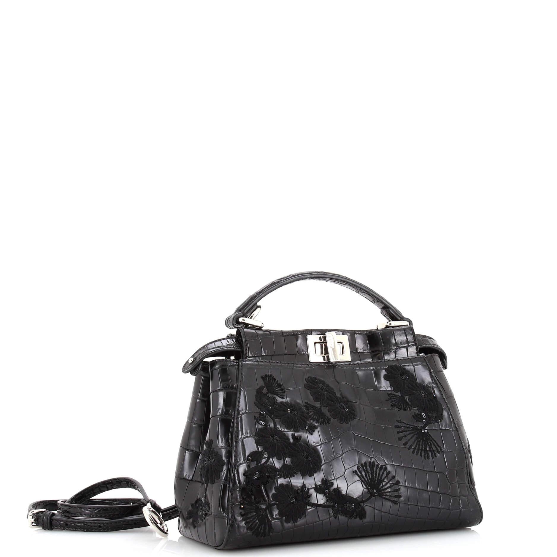 Fendi Black Crocodile Handbag 1970s Vintage For Sale at 1stDibs