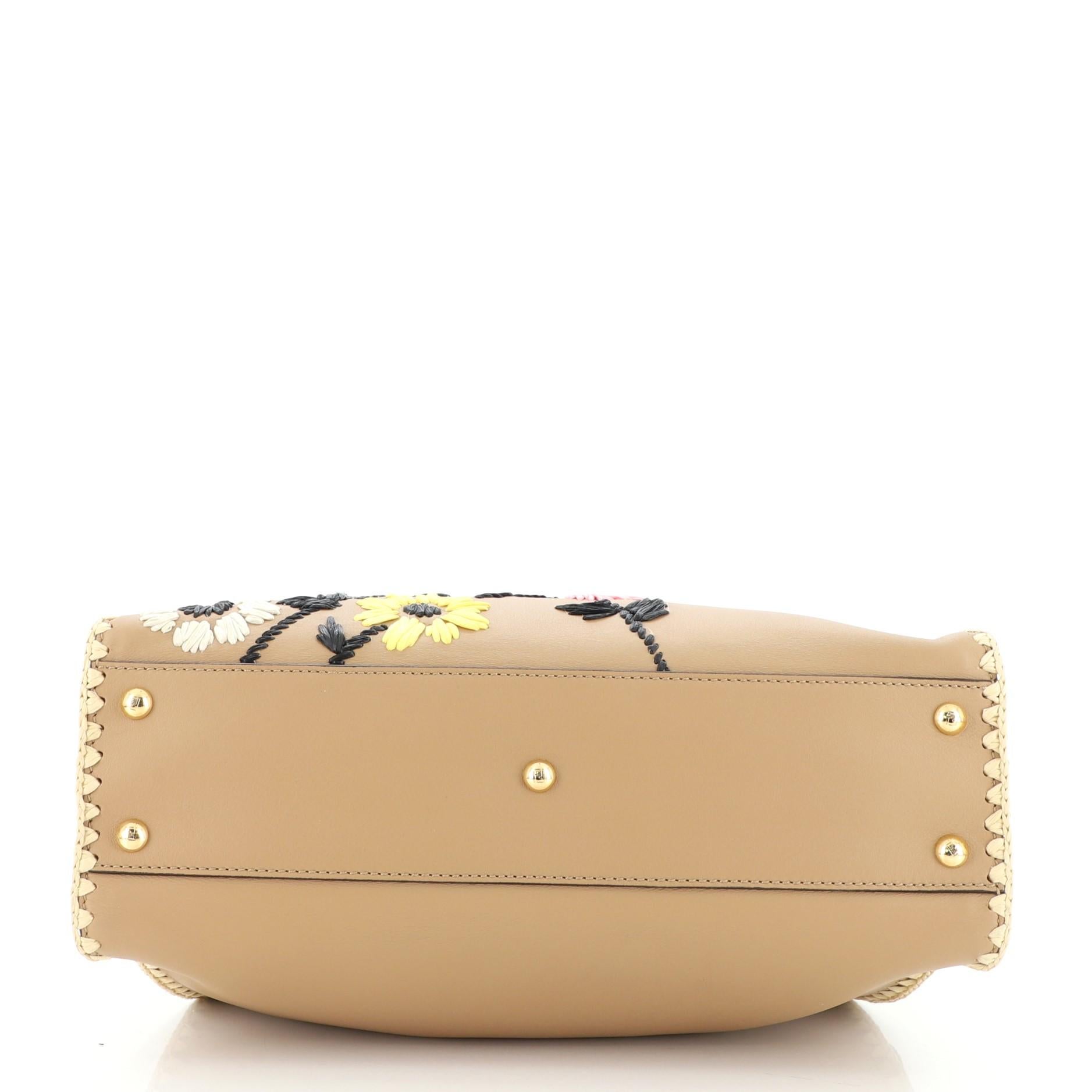 Beige Fendi Peekaboo Bag Embroidered Leather Regular