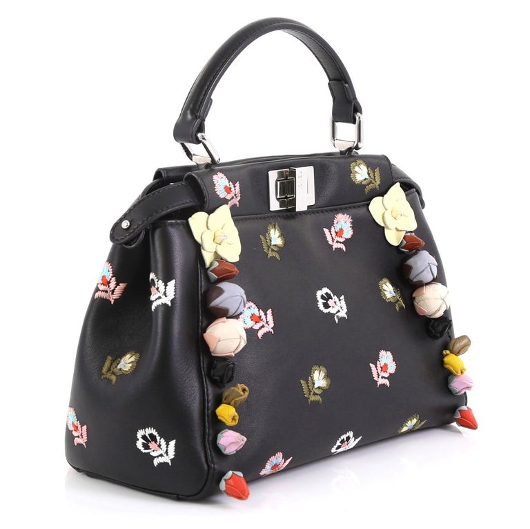 Fendi Peekaboo Bag Embroidered Leather with Floral Applique Mini at 1stDibs