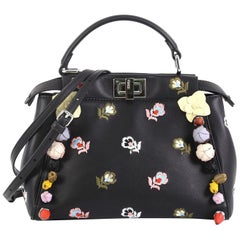 Fendi Peekaboo Bag Embroidered Leather with Floral Applique Mini