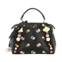Fendi Peekaboo Bag Embroidered Leather With Floral Applique Mini