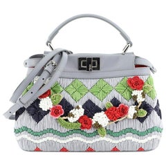 Fendi Peekaboo Bag Floral Embellished Raffia Mini