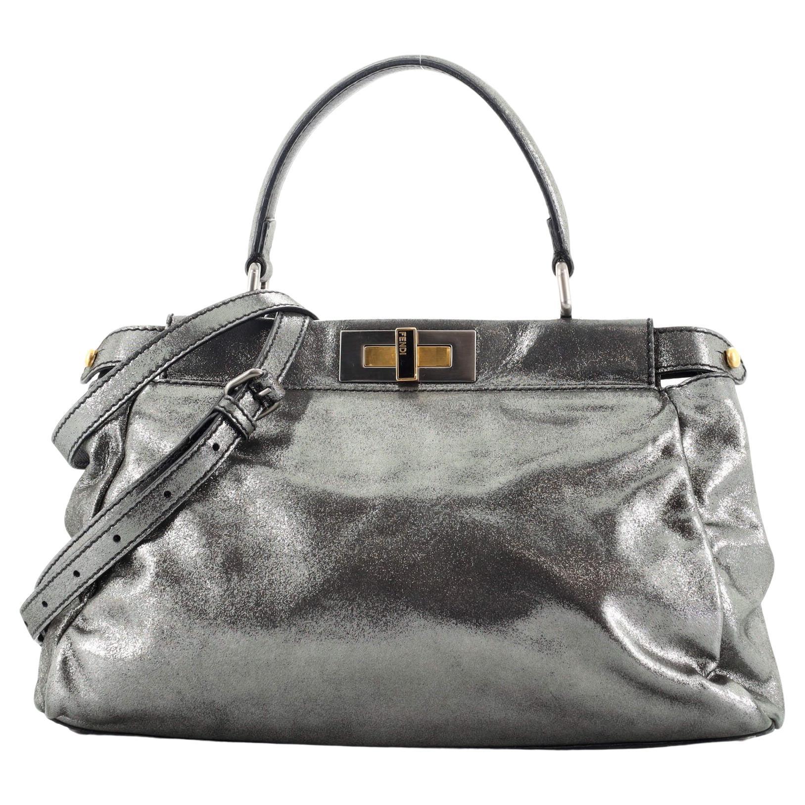 FENDI Gray Grey Suede TO YOU BAG Mini Duffle MIRRORED Handbag at