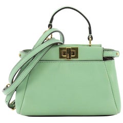 Fendi Peekaboo Bag Leather Micro, crafted from teal leather