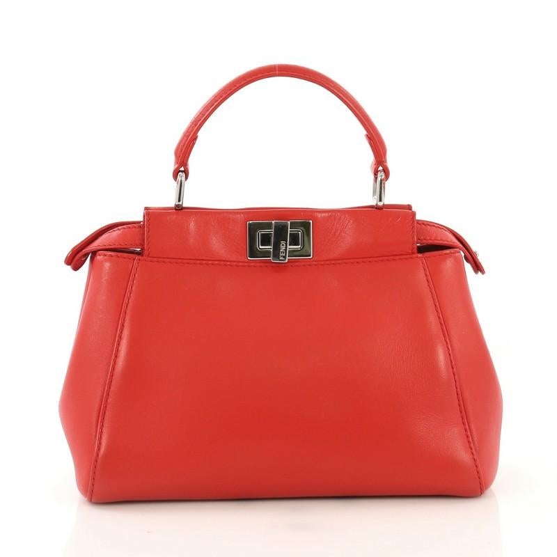 Red Fendi Peekaboo Bag Leather Mini