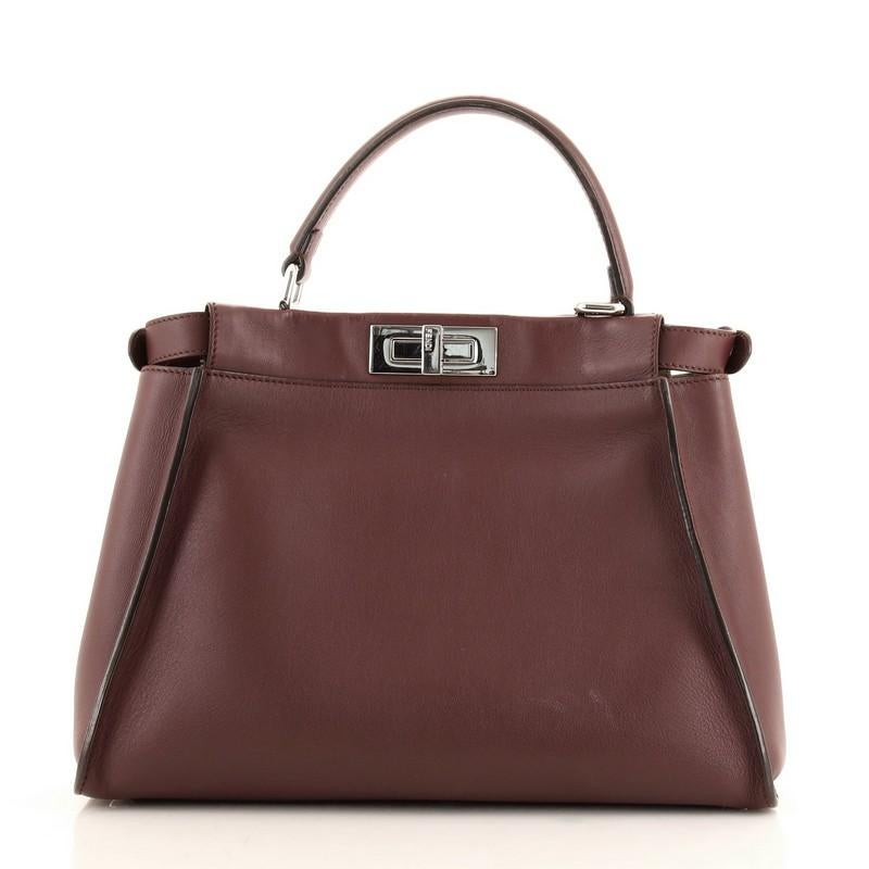 Fendi Peekaboo Bag Leather with Flower Embellished Interior Regular In Good Condition In NY, NY