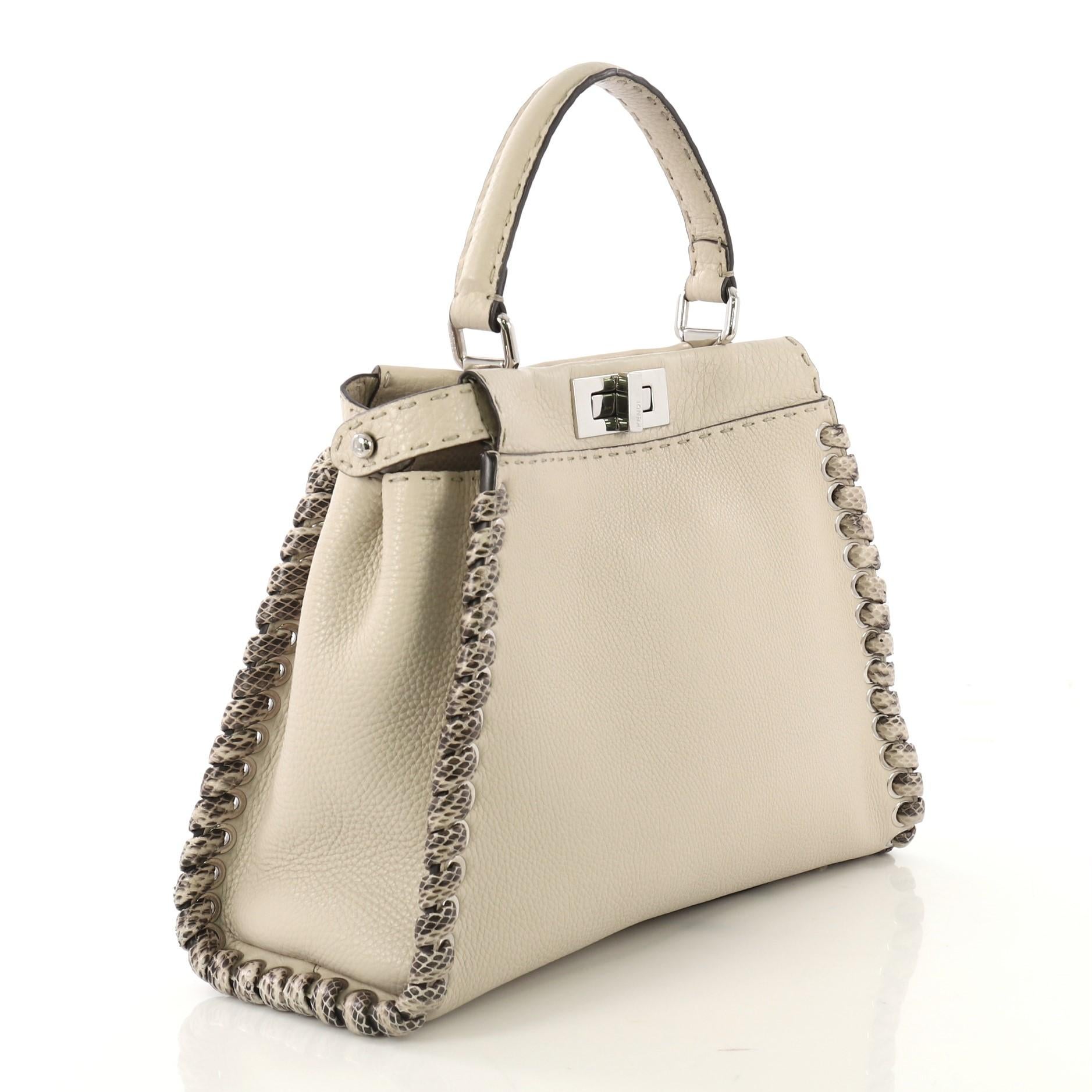 Beige Fendi Peekaboo Bag Leather with Python Whipstitch Regular