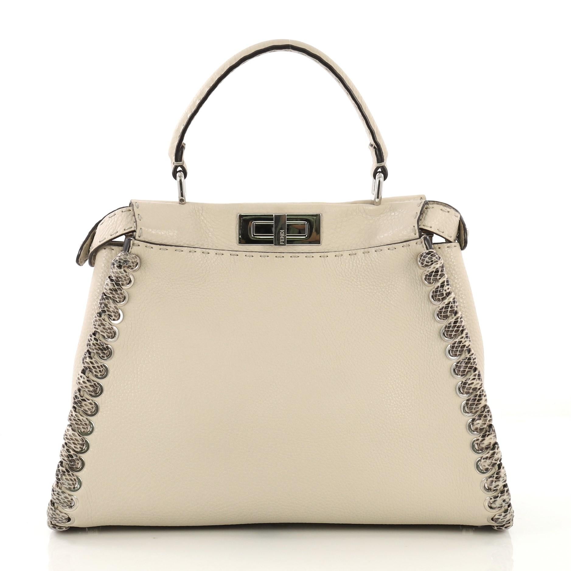 Fendi Peekaboo Bag Leather with Python Whipstitch Regular In Good Condition In NY, NY