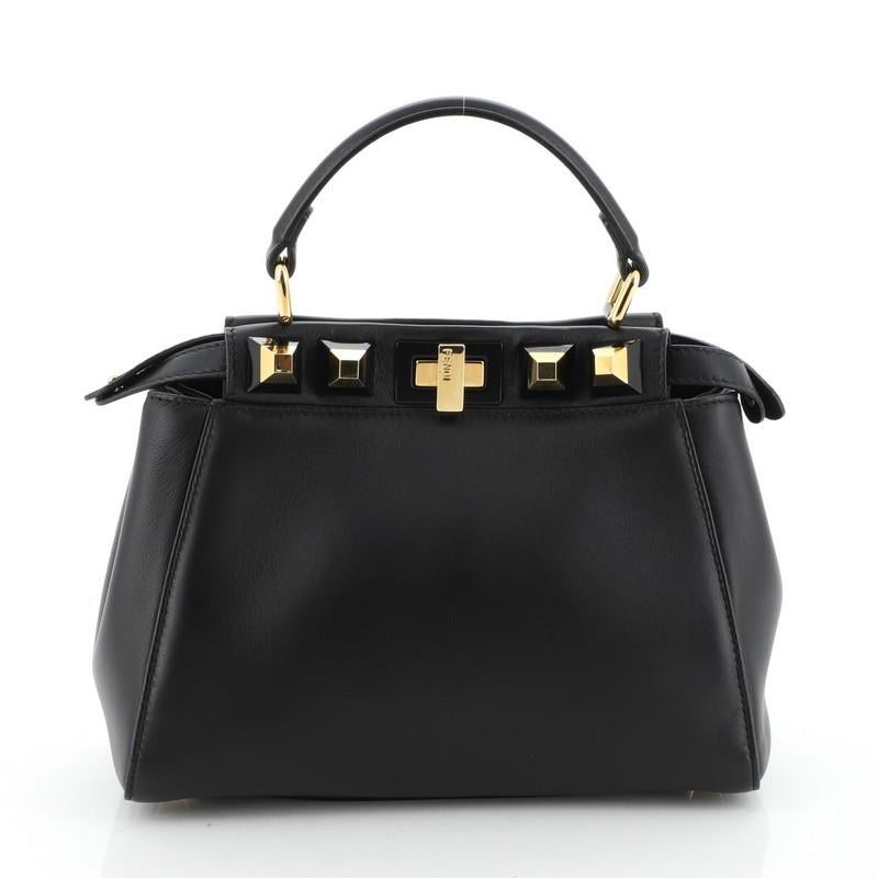 Black Fendi Peekaboo Bag Leather with Studded Detail Mini
