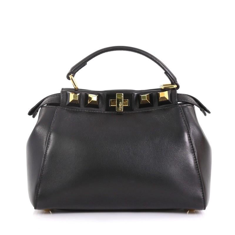 Fendi Peekaboo Bag Leather with Studded Detail Mini In Good Condition In NY, NY