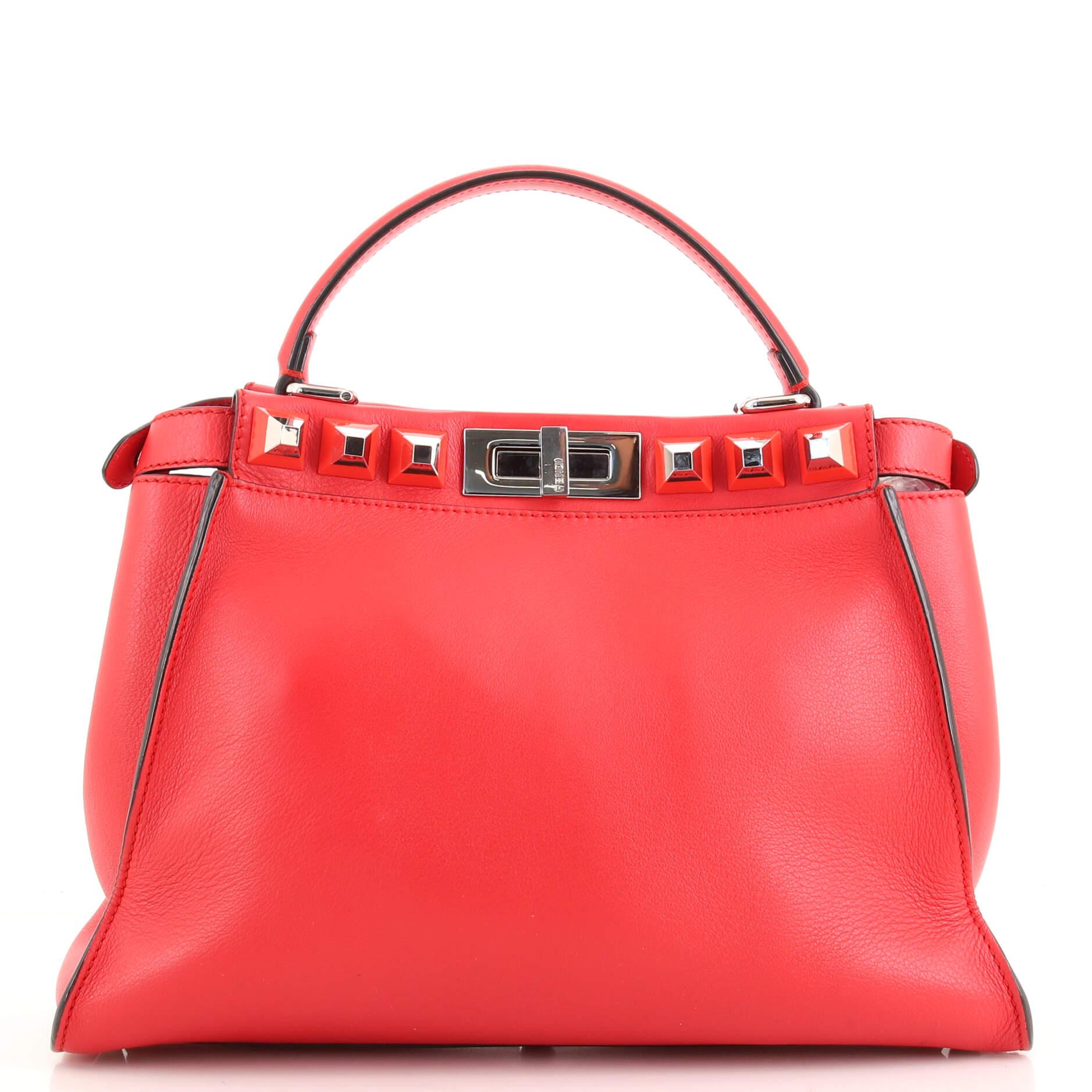 Fendi Peekaboo Bag Leather with Studded Detail Regular For Sale at 1stDibs