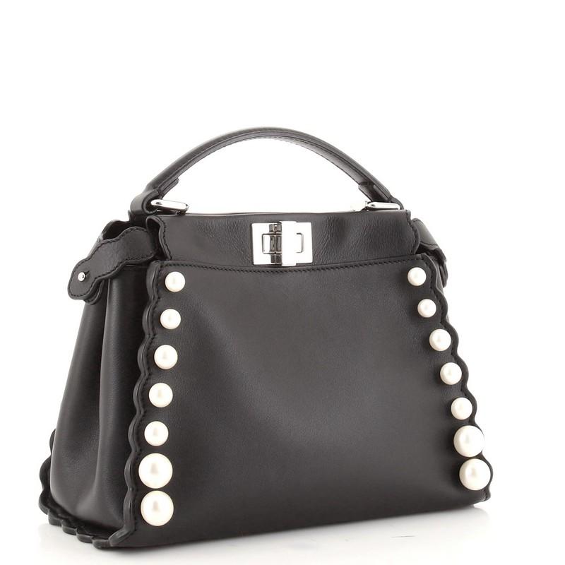 Fendi Peekaboo Tasche aus Leder mit Perlenverzierung Mini (Schwarz)